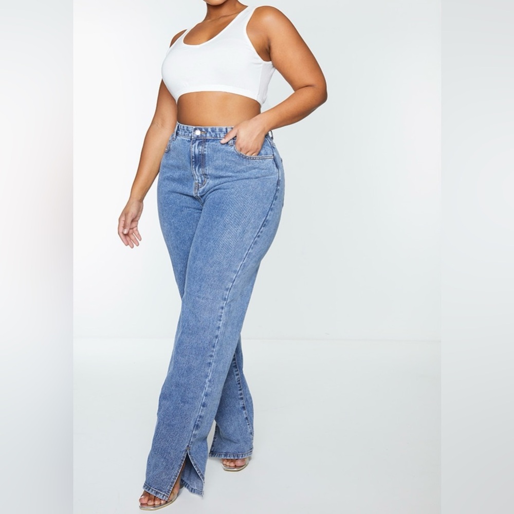 Plus Vintage Wash Split Hem Jeans
